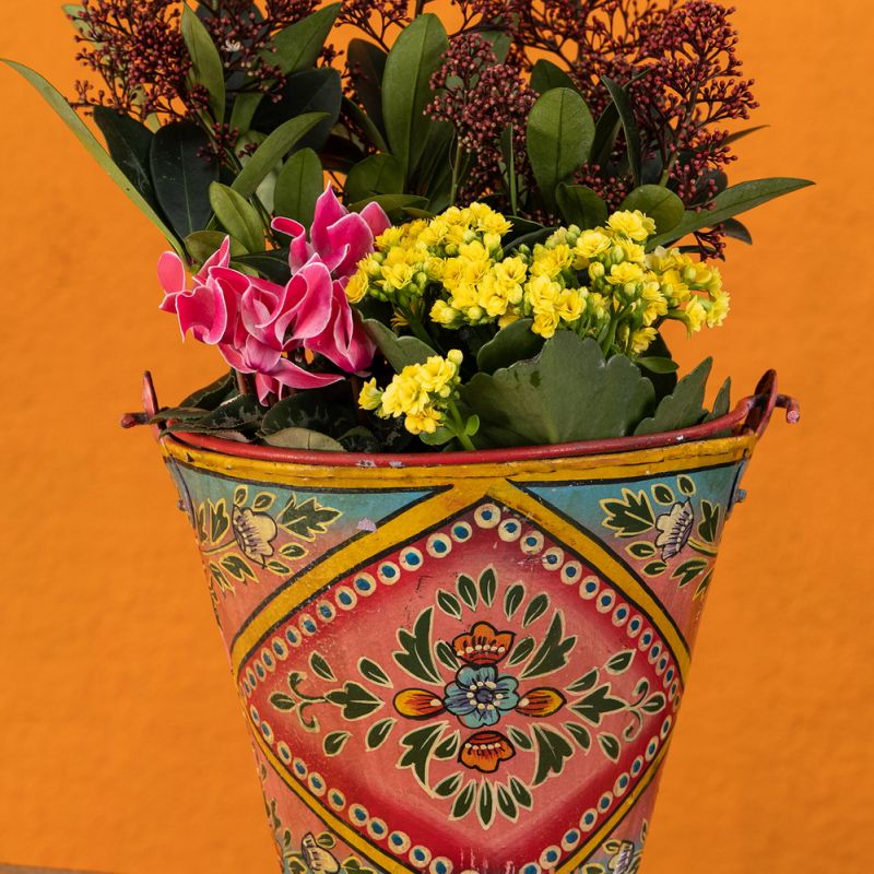 Vintage iron handpainted bucket, pink, 25x25x24cm