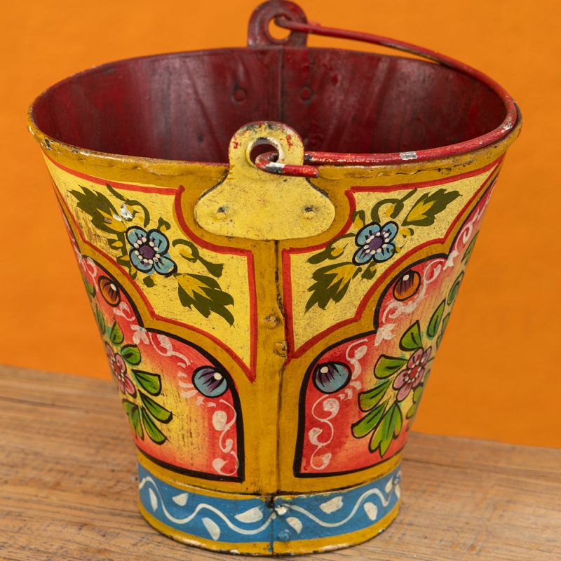 Vintage iron handpainted bucket, yellow, 25x25x24cm