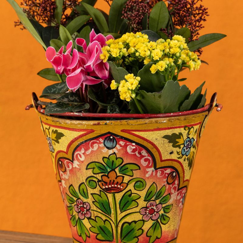 Vintage iron handpainted bucket, yellow, 25x25x24cm