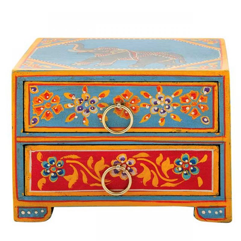 Elephant Painted 2 Drawer Chest 14.5 x 11.5 x 11cm