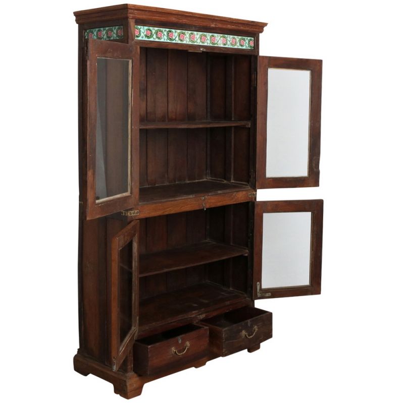 4 doors, 2 drawers teak cabinet + tiles 