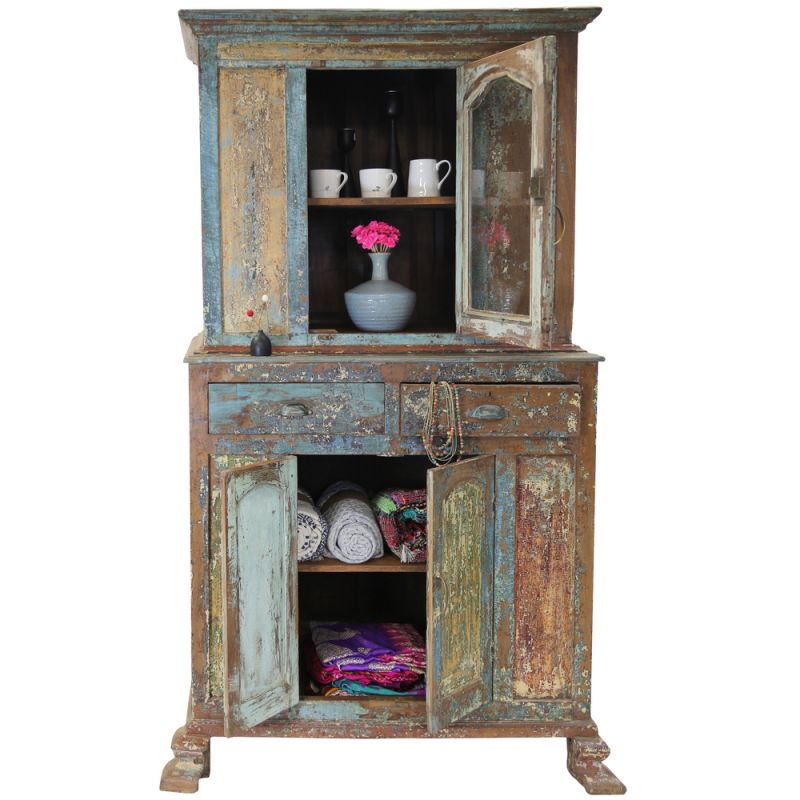 Amazing crackled paint 2-part cabinet 2door 3 drawer