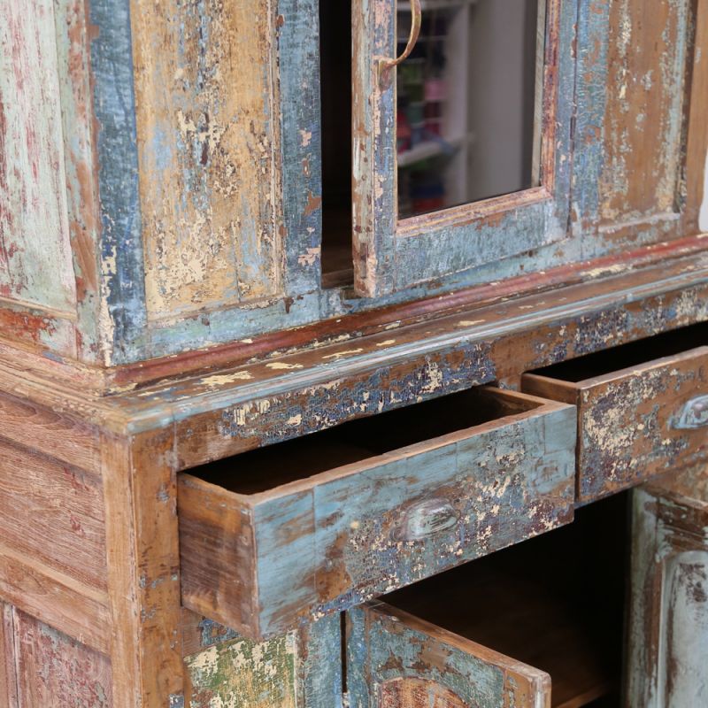 Amazing crackled paint 2-part cabinet 2door 3 drawer