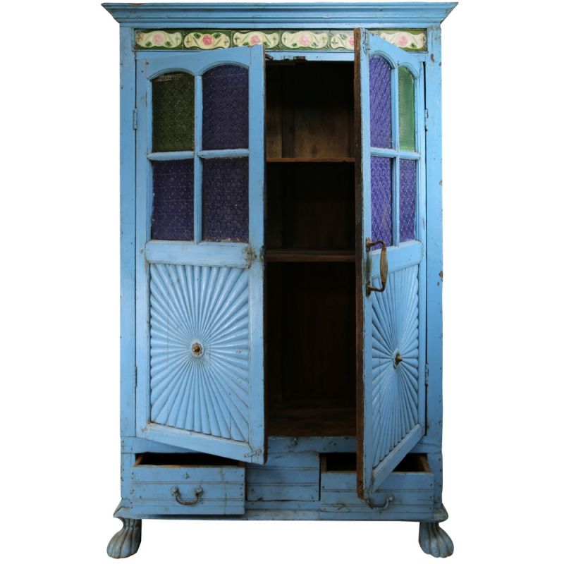 Ντουλάπι vintage μπλε 168x100εκ. μασίφ ξύλο