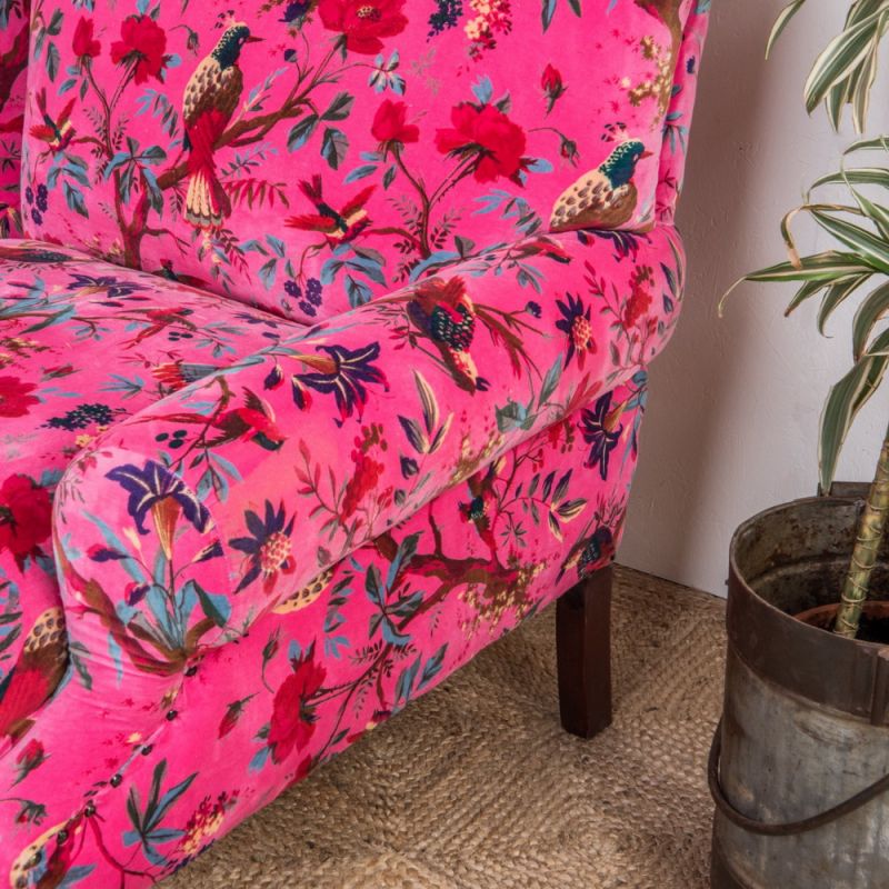 Coral bird of paradise velvet two seater sofa W:164cm