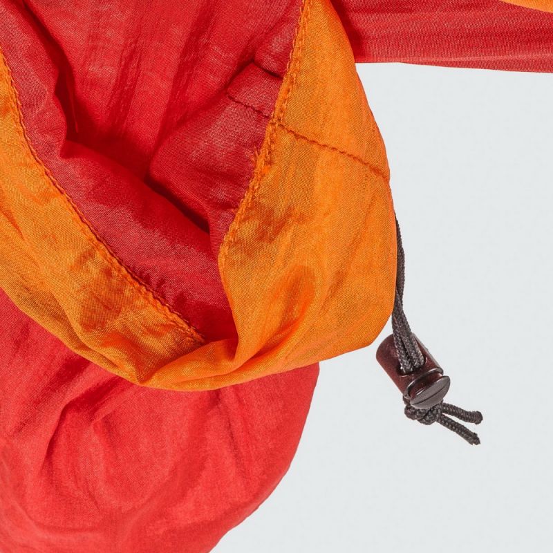 Orange & red hammock made from old silk parachutes