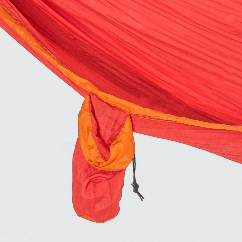 Orange & red hammock made from old silk parachutes