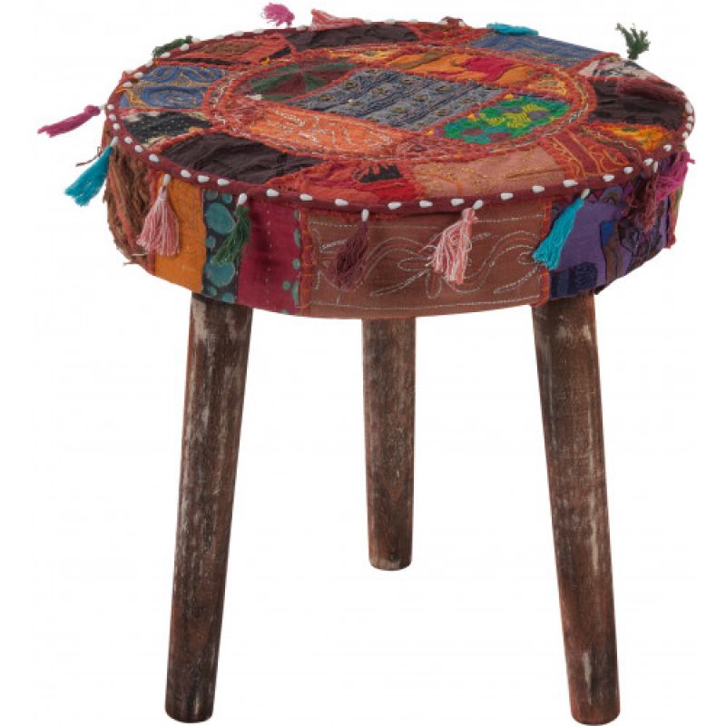 Printed tribal stool with tassels