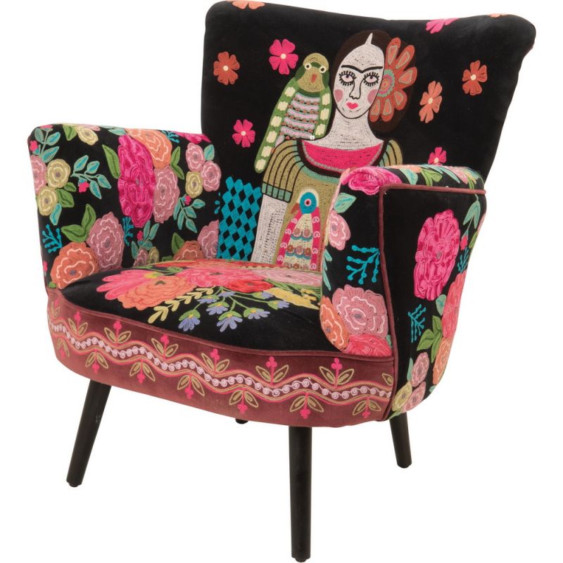 Frida Kahlo embroidered velvet armchair 75X64cm