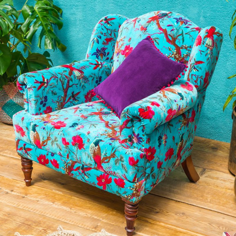 Bird of paradise velvet armchair blue,75x80x90cm