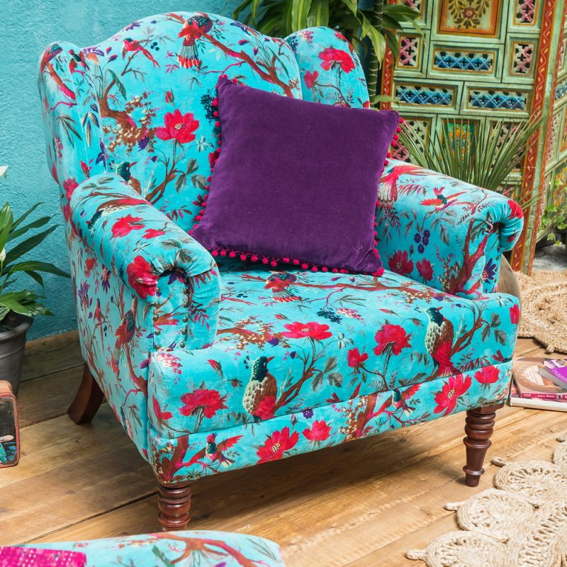 Bird of paradise velvet armchair blue,75x80x90cm