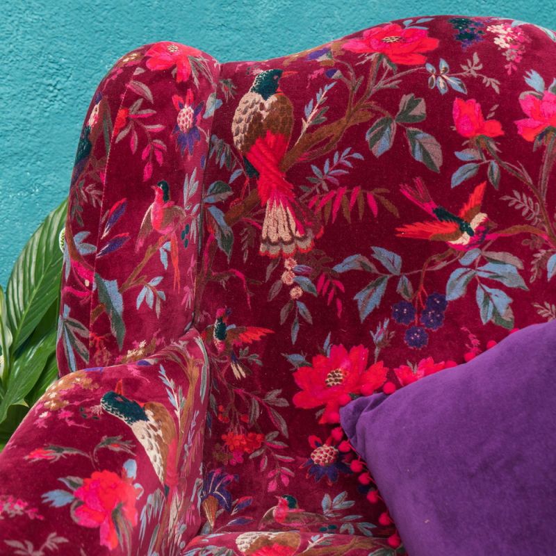 Bird of paradise velvet armchair,maroon,75x80x90