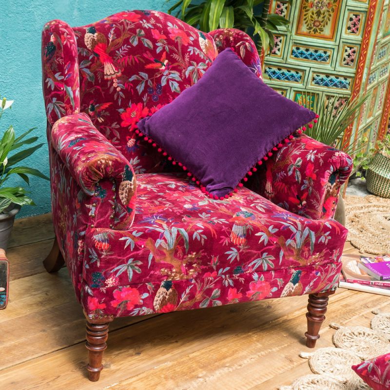 Bird of paradise velvet armchair,maroon,75x80x90