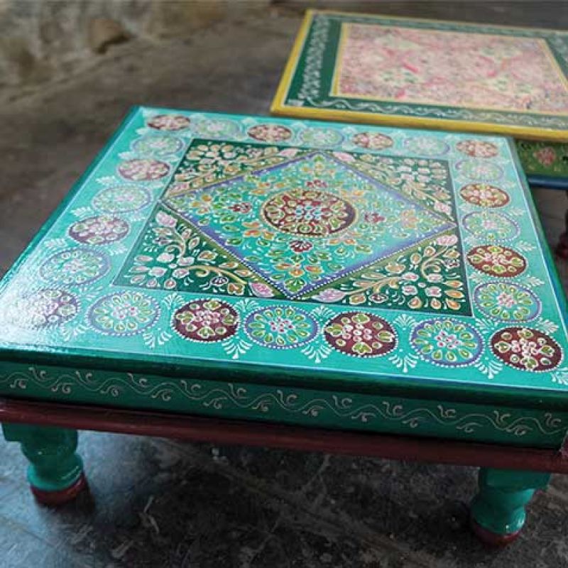 Hand painted wooden bajot table 40 x 16cm
