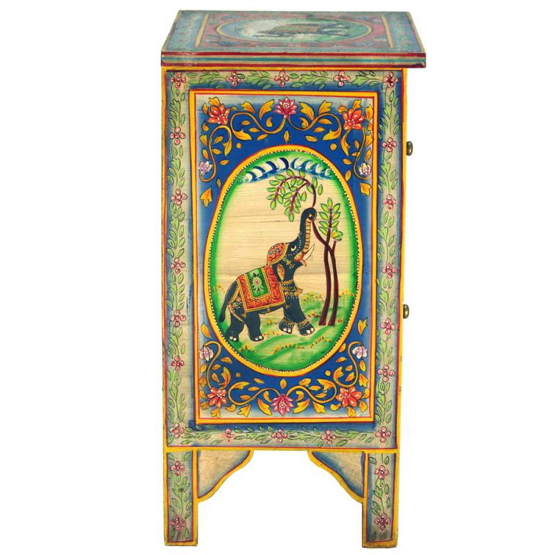 Hand Painted Elephant 2 Drawer Cabinet 40 x 30 x 60cm