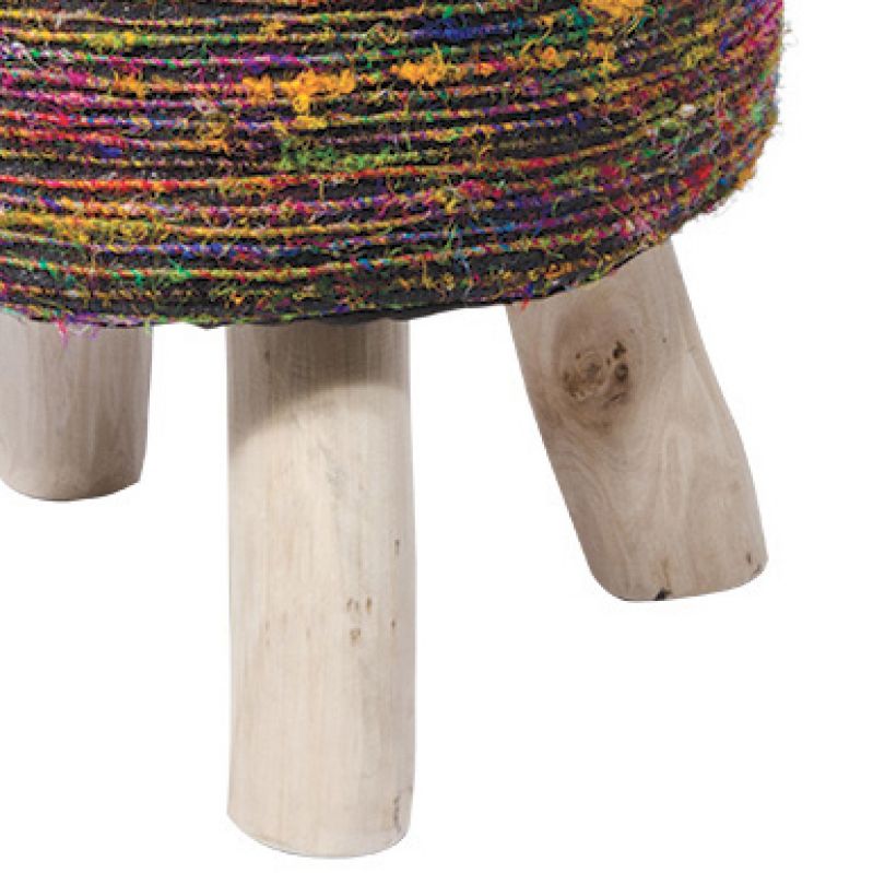 Silk and cotton canvas mango wood stool, 40x40x40cm
