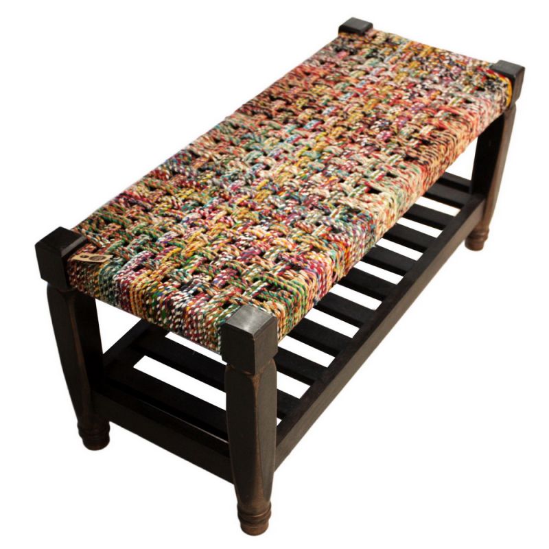 Wood & sari bench 88.50cm