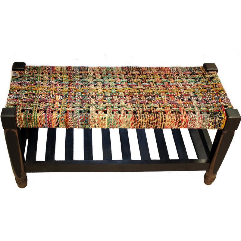 Wood & sari bench 88.50cm