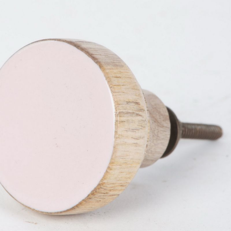 Πόμολο ξύλο με σμάλτο ροζ Διάμ.4εκ.