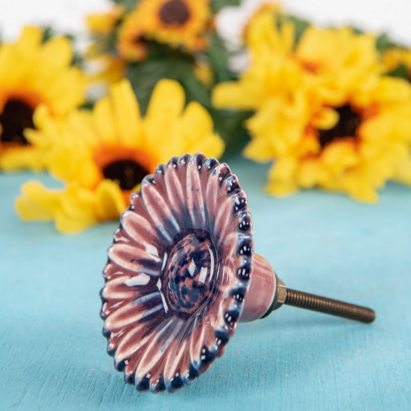 Aster flower ceramic door knob 