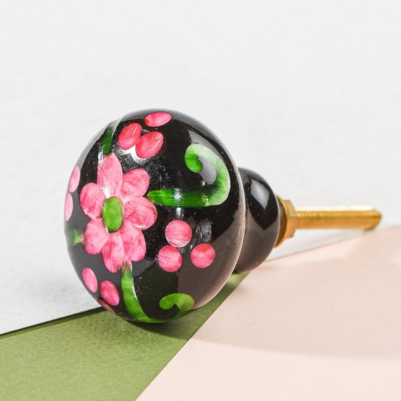 Black and pink hand painted door knob