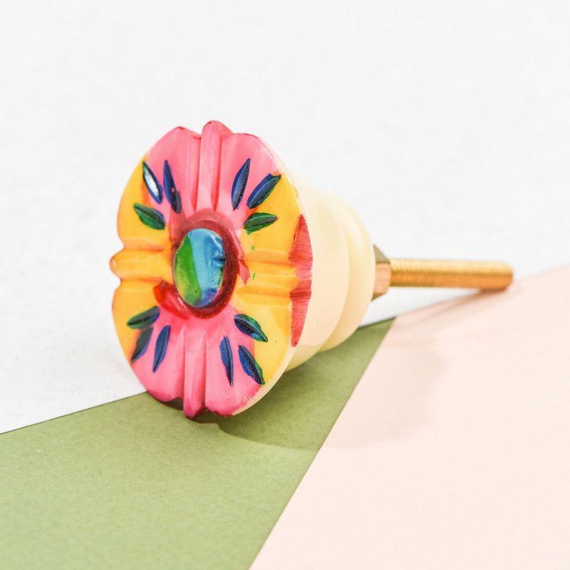 Pink and yellow hand painted door knob 