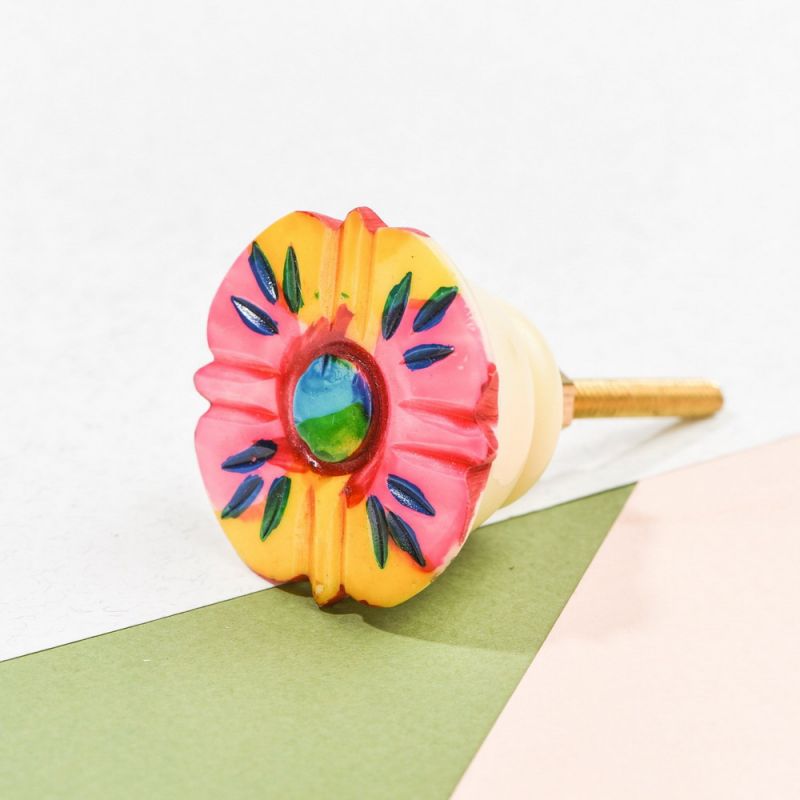 Pink and yellow hand painted door knob 