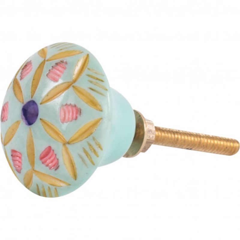 Blue and pink hand painted door knob 