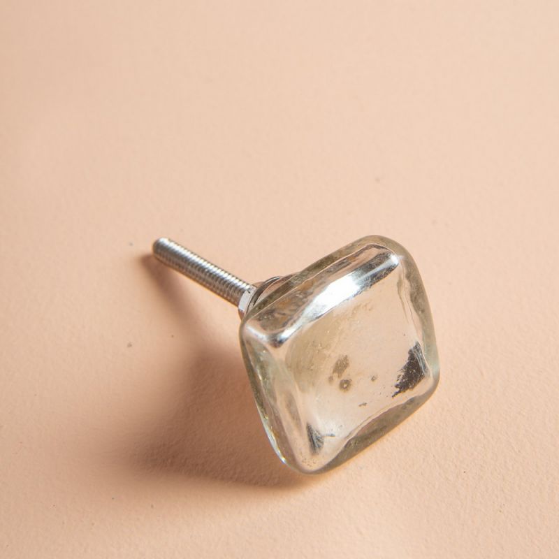 Antiqued silver glass door knob D:6cm