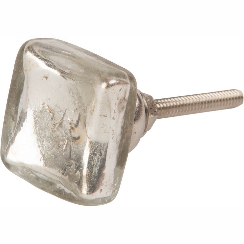 Antiqued silver glass door knob D:6cm