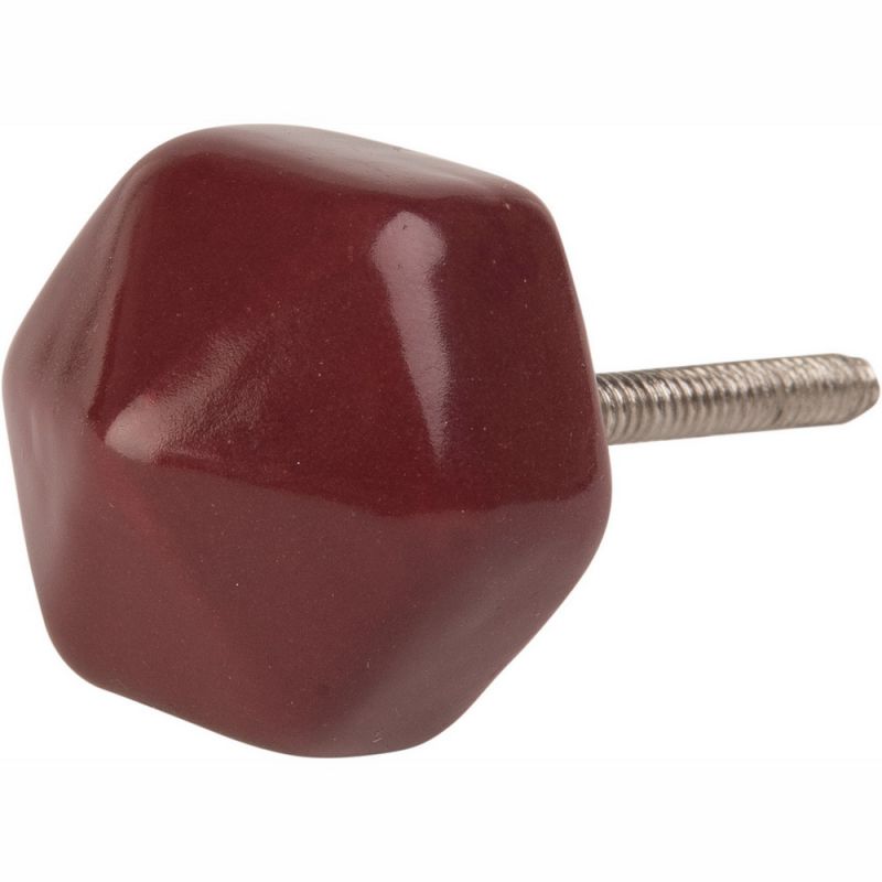 Burgundy hexagonal door knob Dia:4.5cm