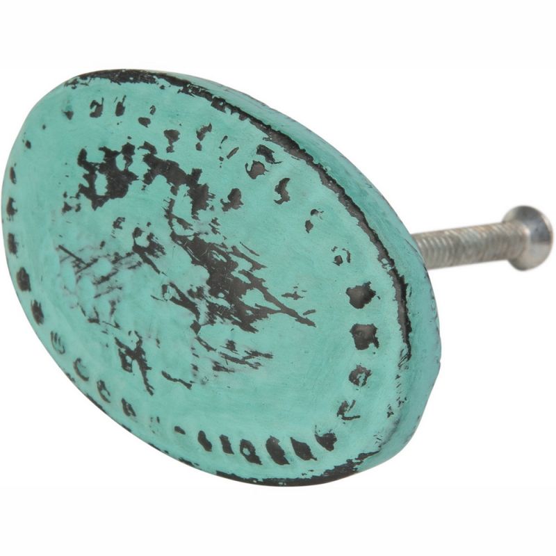 Verdi gris oval iron door knob D:6cm