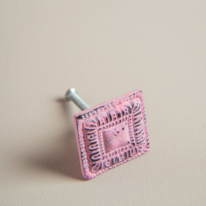 Pale pink square iron door knob D:5cm
