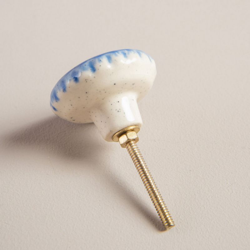 Blue ceramic door knob with gold