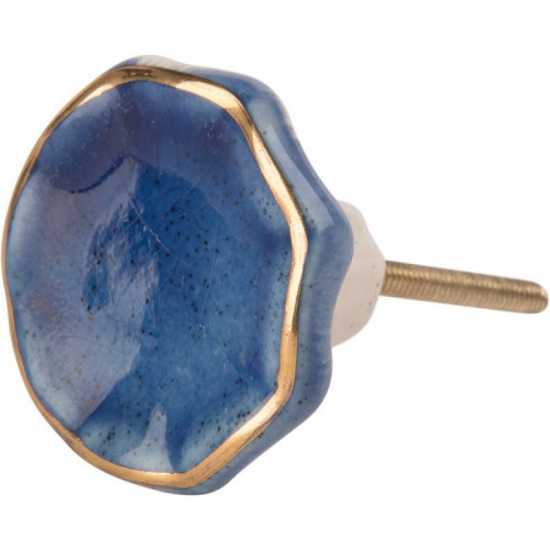 Blue ceramic door knob with gold