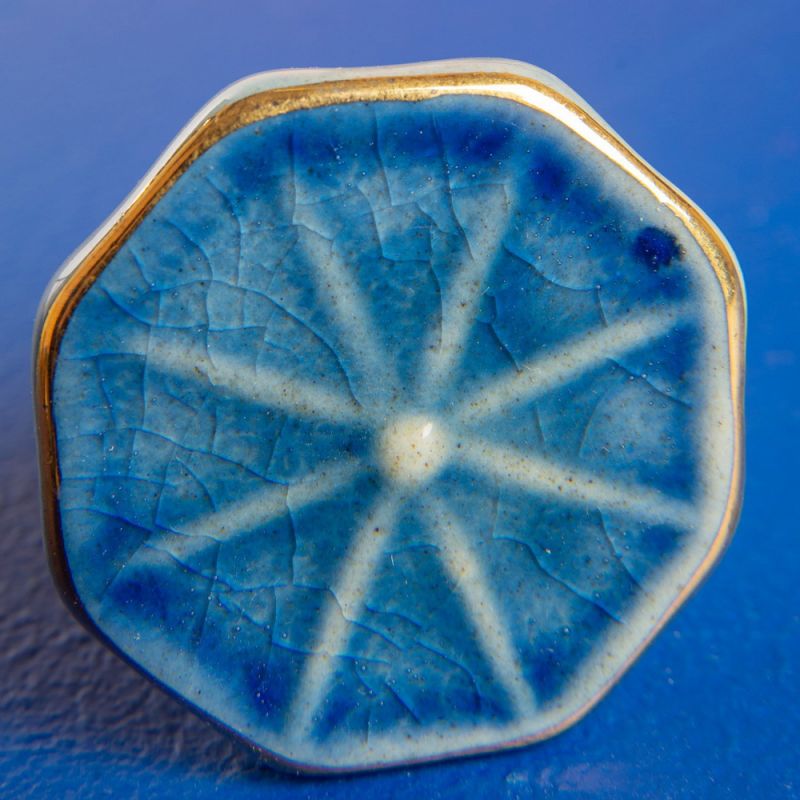 Segmented blue ceramic door knob Dia:4.5cm