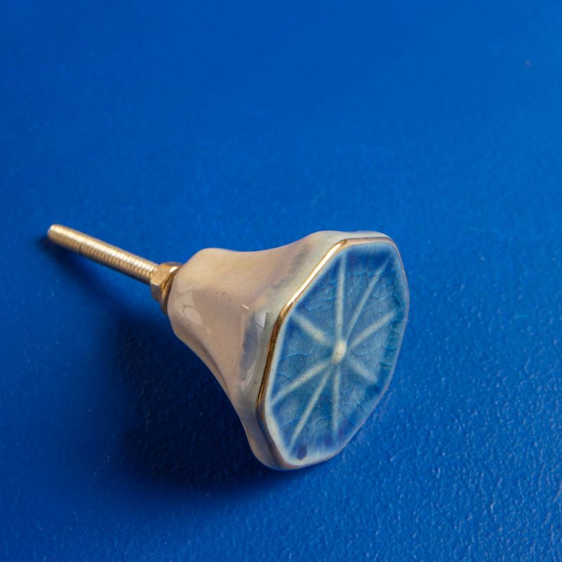 Segmented blue ceramic door knob Dia:4.5cm