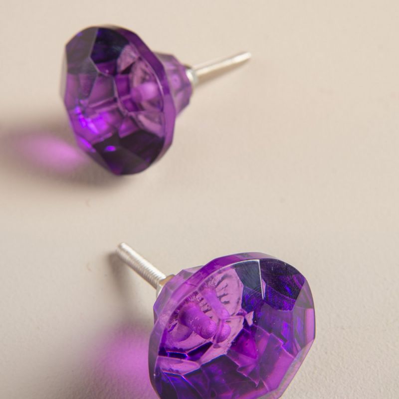 Purple faceted glass door knob Dia:4cm