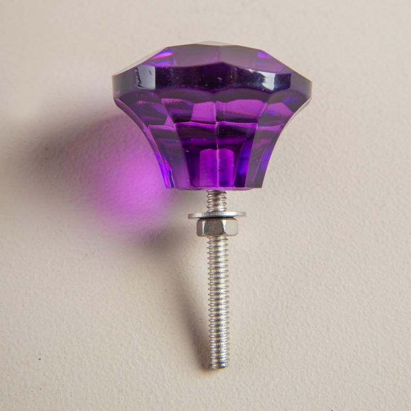 Purple faceted glass door knob Dia:4cm