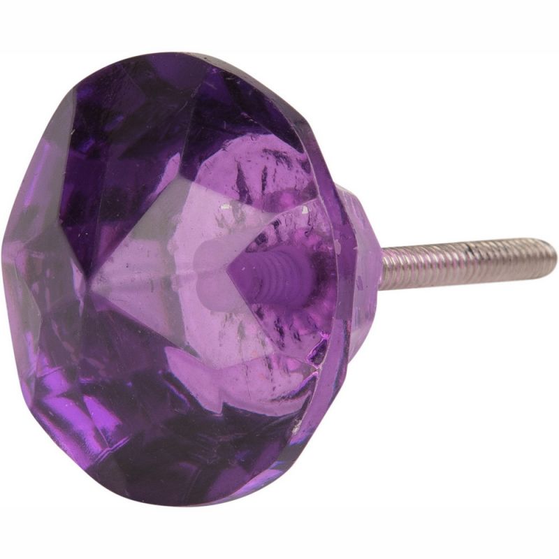 Purple faceted glass door knob Dia:4cm