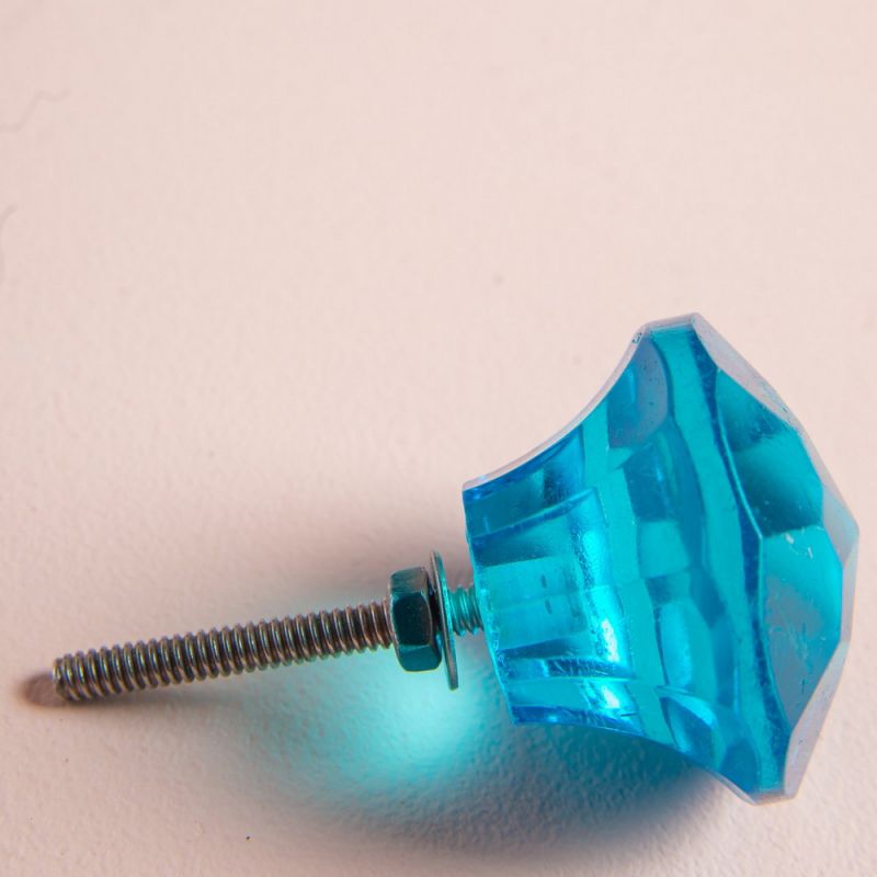 Blue faceted glass door knob Dia:4cm