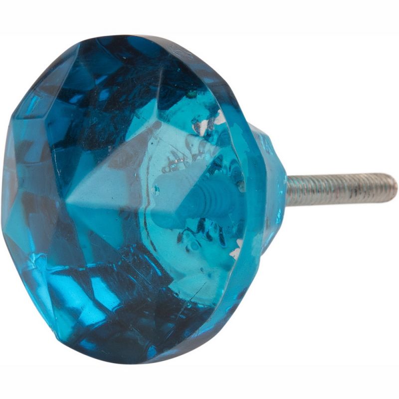 Blue faceted glass door knob Dia:4cm