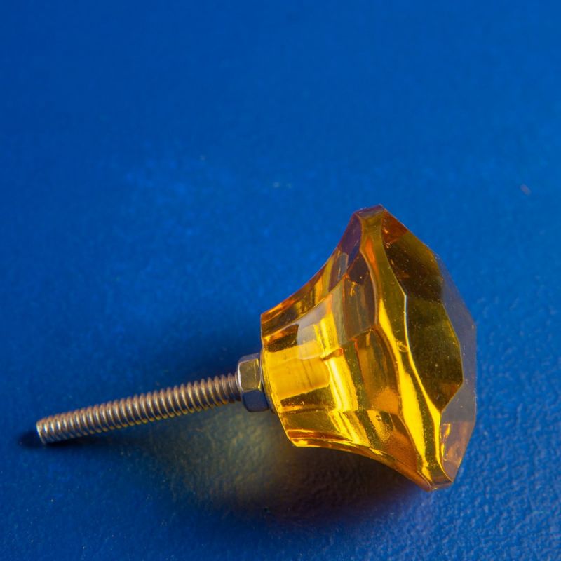 Yellow faceted glass door knob Dia:4cm