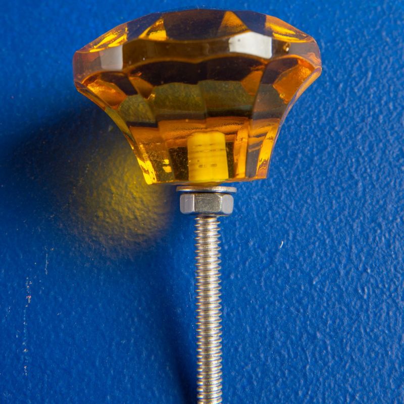 Yellow faceted glass door knob Dia:4cm