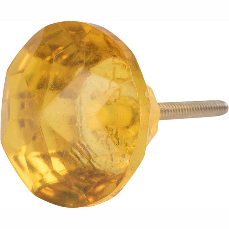 Yellow faceted glass door knob Dia:4cm