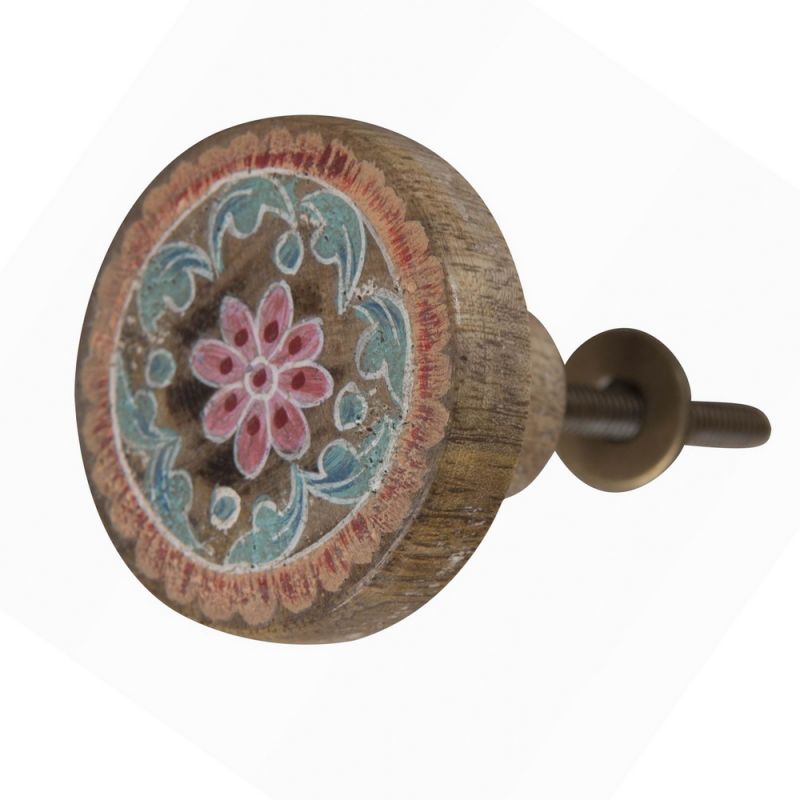 Blu/peach wooden door knob 