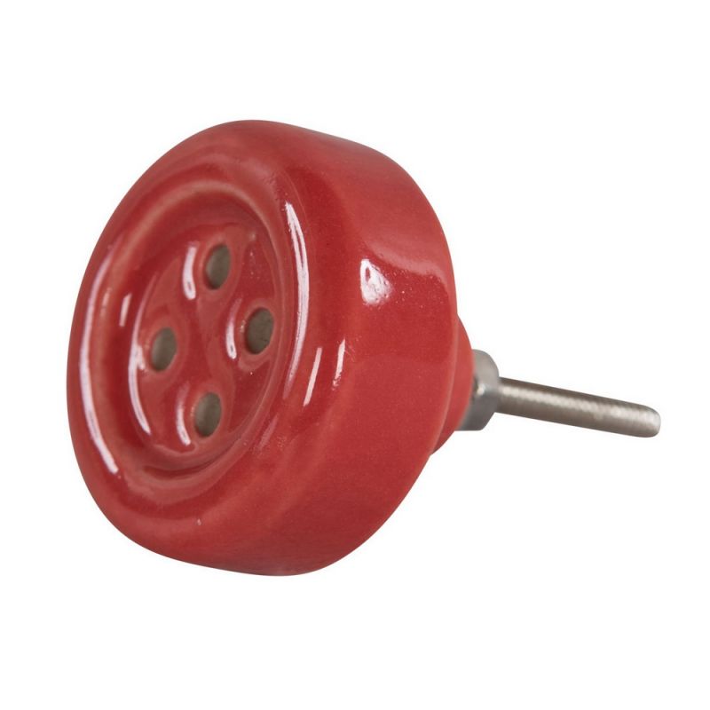 Button ceramic door knob red Dia:4cm