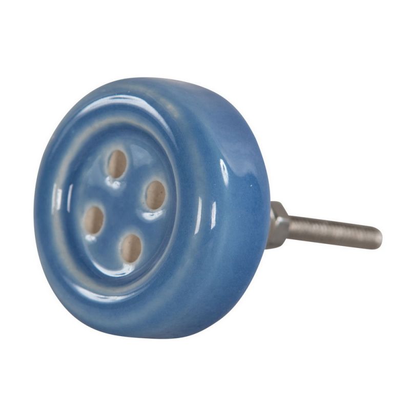 Button ceramic door knob blue Dia:4cm
