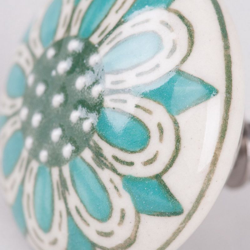 Textured ceramic door knob blue/white