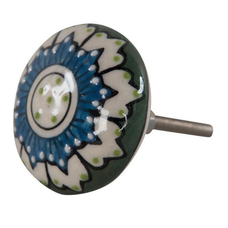 Textured ceramic door knob blue/green